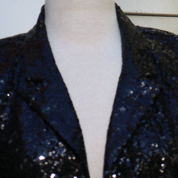 NEW Cupshe Black Starlight Sequin Collared Open Stretch Knit Jacket Sz MEDIUM - Picture 3 of 8
